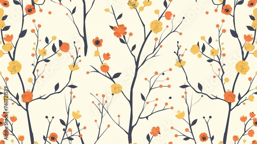 Minimalist Scandinavian floral seamless pattern, with simple, geometric blooms and branches. Seamless Pattern, Fabric Pattern, Tumbler Wrap, Mug Wrap.