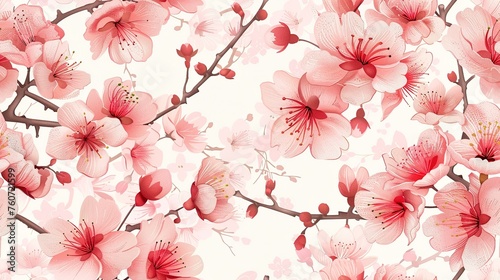 Japanese cherry blossom seamless pattern, with sakura blooms for a springtime feel. Seamless Pattern, Fabric Pattern, Tumbler Wrap, Mug Wrap.