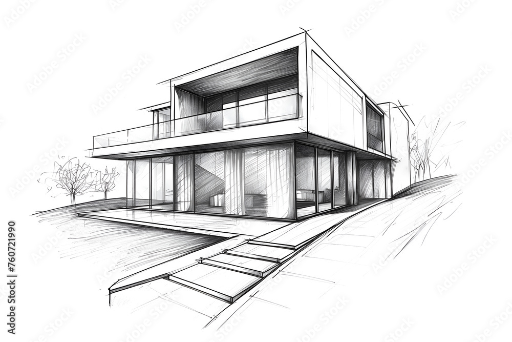 Hand-drawn sketch of a modern house Hand-drawn sketch of a modern house