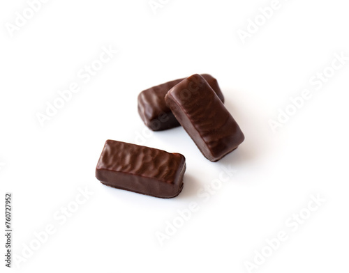 chocolate candies (marshmallow,) isolated on white background