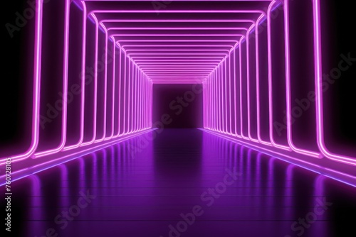 Mauve neon tunnel entrance path design seamless tunnel lighting neon linear strip backgrounds © Zickert