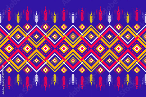 Tribal geometric seamless pattern with border designed for fabric, textile, clothing, printing, ornament, carpet, decoration.