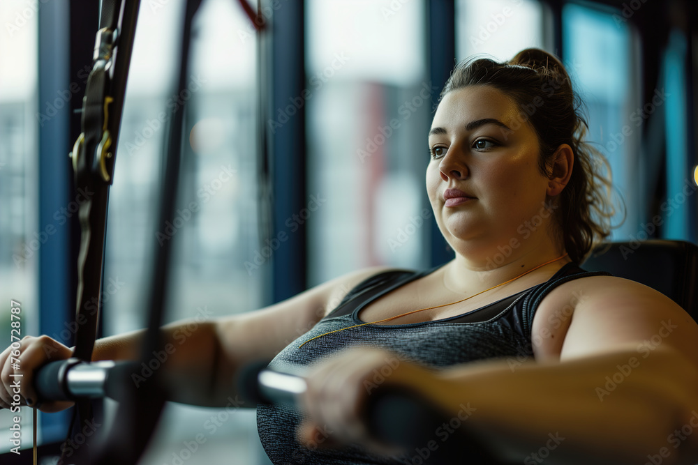 A young fat woman is exercising in the gym A young fat woman is exercising in the gym