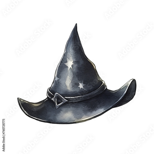 A watercolor painting of a mystical wizard hat adorned with stars