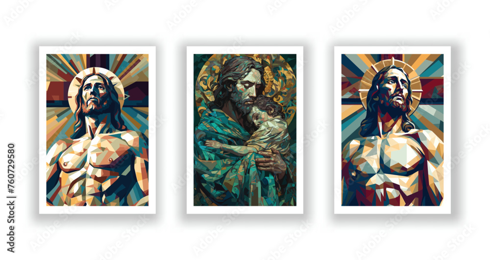 Vector geometric portrait of Jesus Christ showing divinity, faith and purity. Fit for decorating interiors, notepads and posters