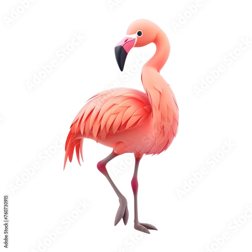 Digitally illustrated pink flamingo in a natural stance, rendered with fine details against a transparent setting