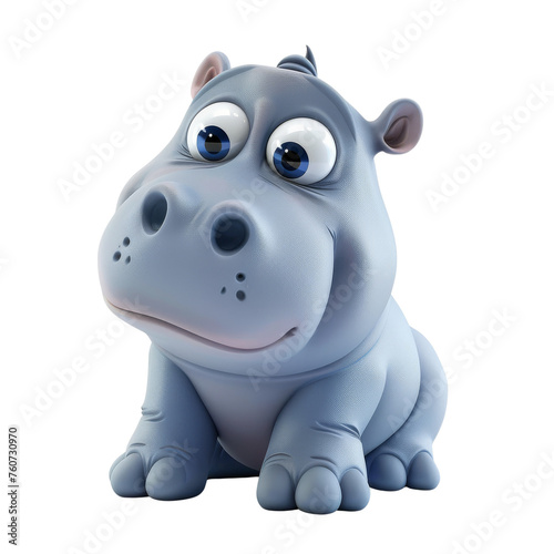 3D illustrated baby hippo with big bright eyes  sitting against a transparent background with a cute and innocent vibe