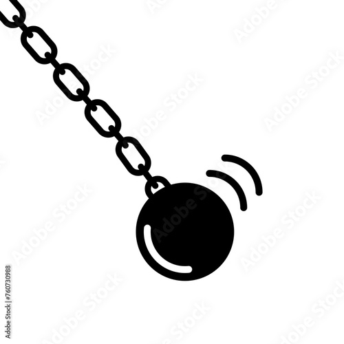 Wrecking ball vector icon. Black destruction ball with chain. Smash construction. Vector 10 Eps.