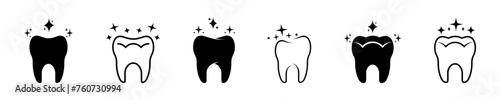 Set of clean and healthy tooth vector icons. Shine teeth icons. Dentistry symbol. photo