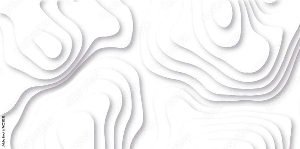 Abstract white paper cut background with lines. Background of the topographic map. White wave paper curved reliefs abstract background. Realistic papercut decoration textured with wavy layers. - obrazy, fototapety, plakaty 