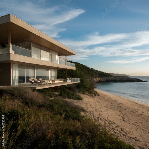 beautiful modern architect house next to a beach 