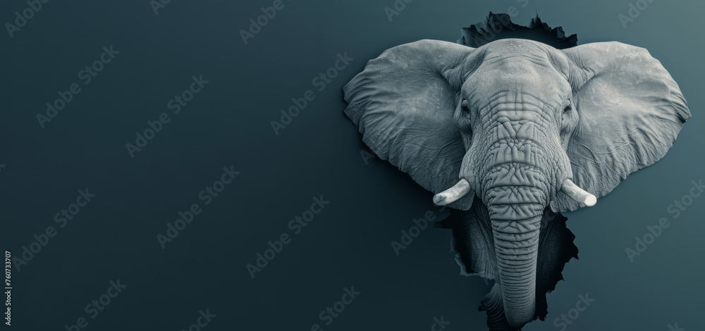 Elephant on a dark background with copy space for text