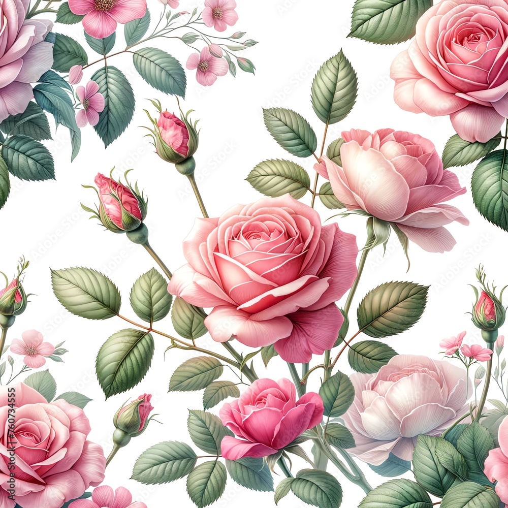 Watercolor painting of Medium Pink Rose flowers