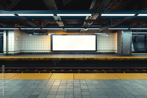 Blank advertisement billboard at subway station.