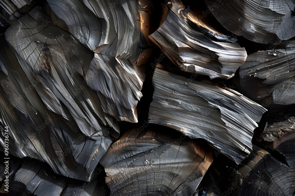 stacked wood for a fire.Copy space with a Black Charcoal backdrop texture
