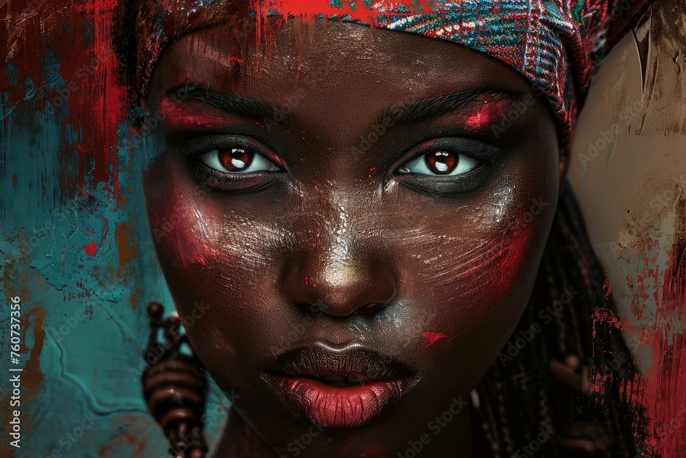Φωτογραφία Vibrant African woman close-up colorful. Face girl. Generate Ai