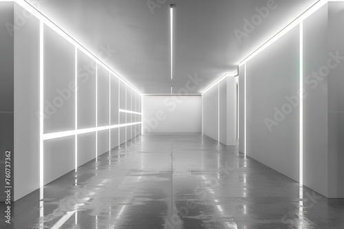 Blank white hall with neon light for products display