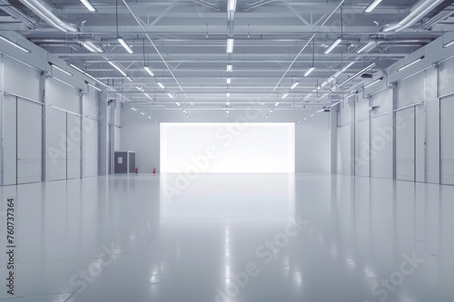 Blank white  hall with neon light for products display