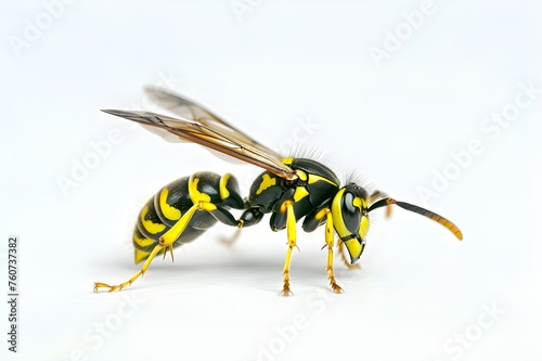 lone wasp against a white backdrop.Wasp Seen Alone Against a Clear Background 