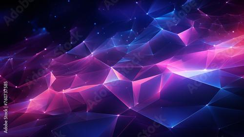 Neon glow purple low polygon, plexus illustration, hi-tech digital, cyberspace, innovation concept futuristic technology abstract background.
