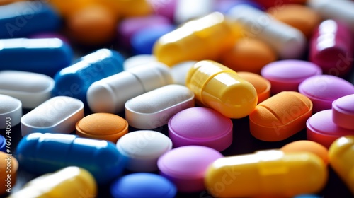 A variety of colorful pills and capsules displayed neatly
