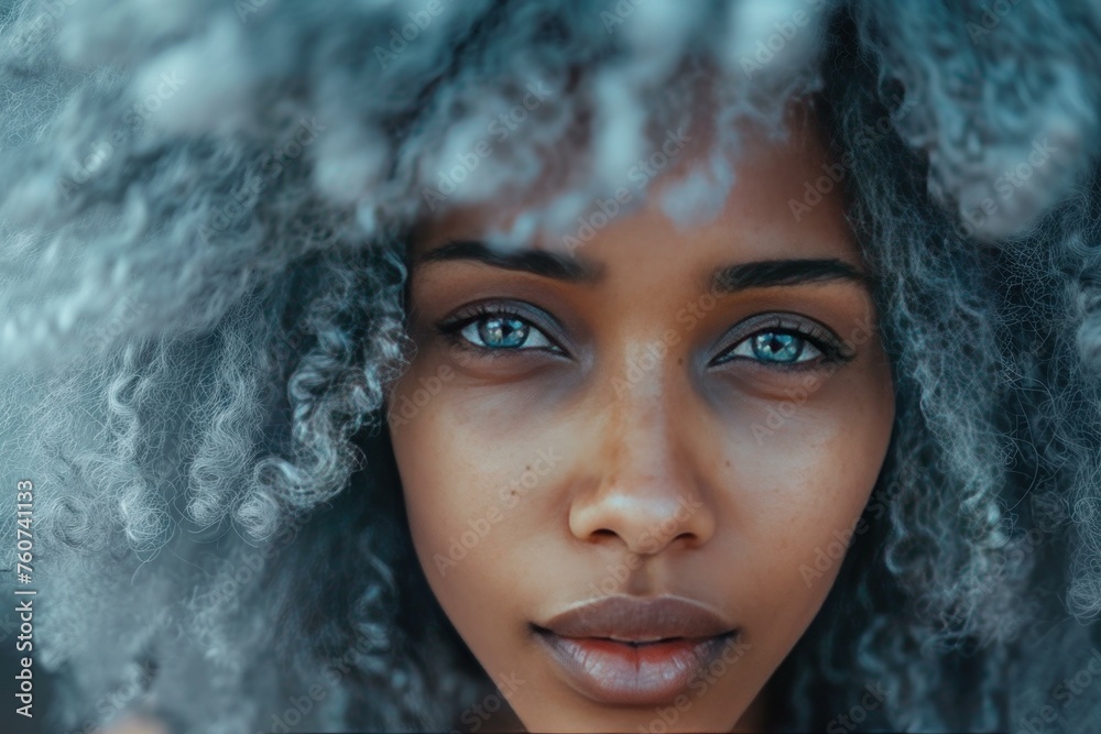 Stunning Afro girl grey hair studio portrait. Happy model african looking fashion. Generate Ai Stunning Afro girl grey hair studio portrait. Happy model african looking fashion. Generate Ai
