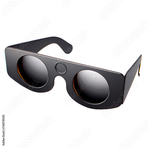 A pair of sunglasses with a black frame and a black lens, isolate on white background.