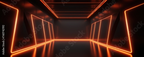 Orange neon tunnel entrance path design seamless tunnel lighting neon linear strip background