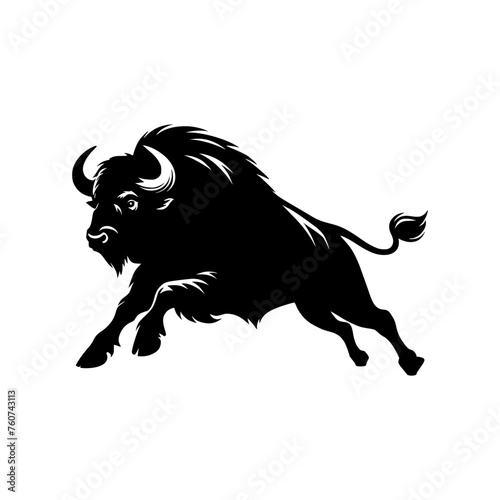 Silhouette of a charging bull isolated on a white background. Vector isolated of a mad bull, perfect for tattoo, logo, branding.