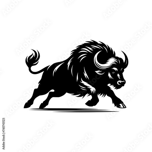 Silhouette of a charging bull isolated on a white background. Vector isolated of a mad bull, perfect for tattoo, logo, branding.