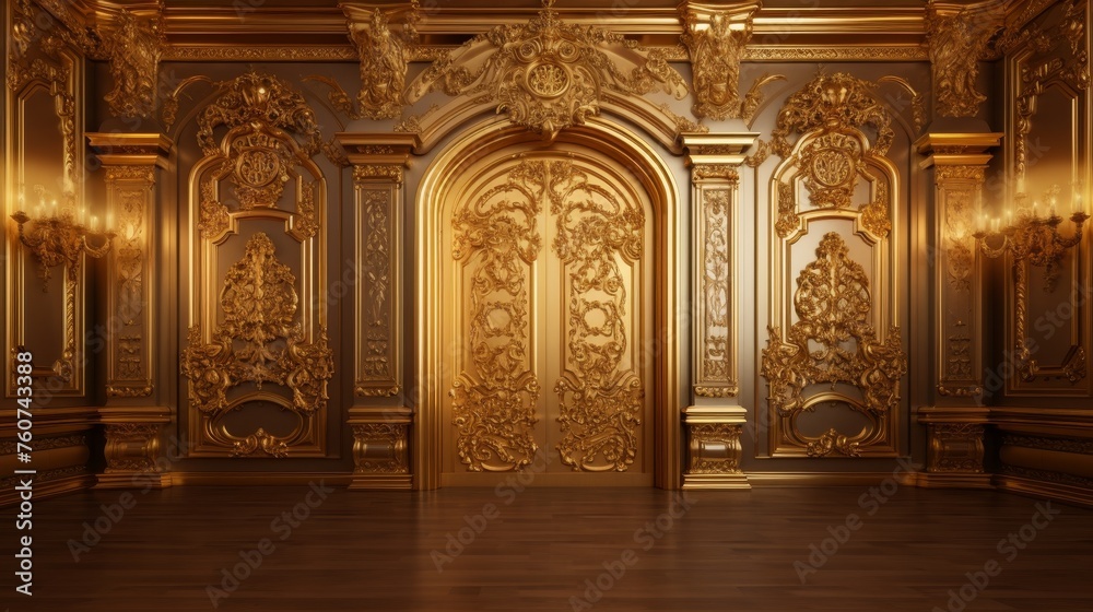 Background of a golden door made of pure solid gold
