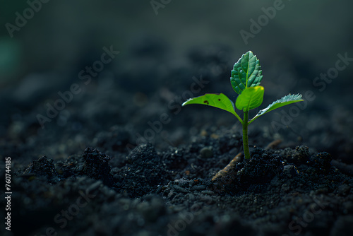 Close up of green seedling growing out of soil