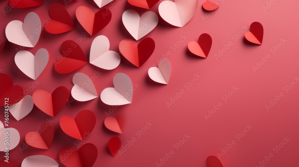 Abstract arrangement of minimalist Valentines Day paper hearts AI generated illustration