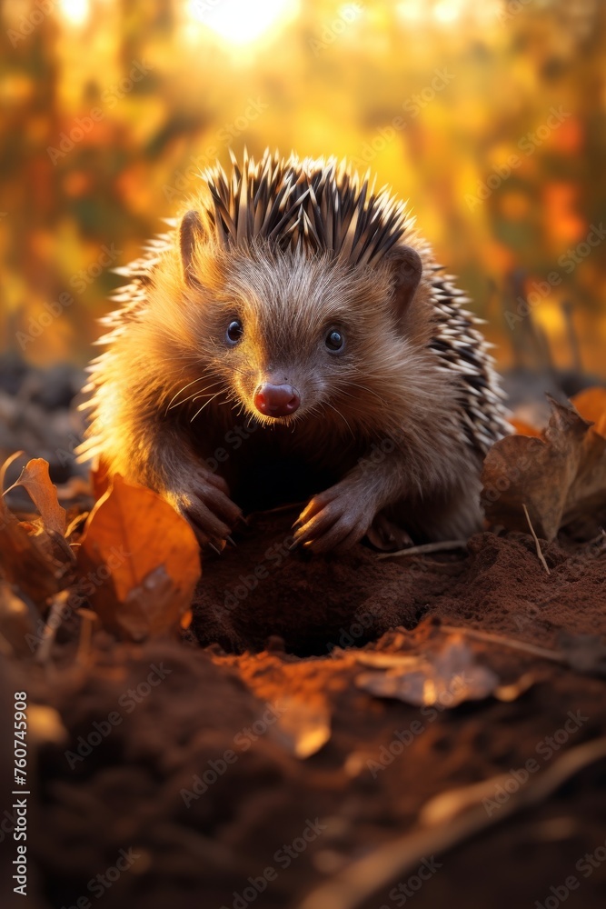 An endearing echidna shuffling in the dirt AI generated illustration An endearing echidna shuffling in the dirt AI generated illustration