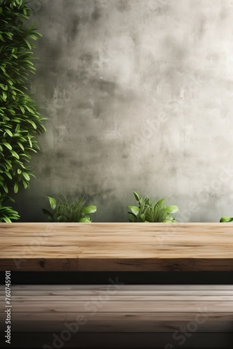 An empty wooden table in a softly blurred modern interior background AI generated illustration