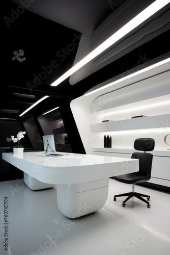 Black and white minimalist office space design AI generated illustration