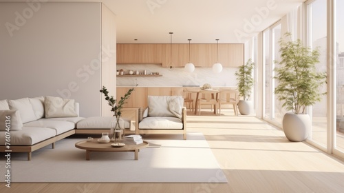 Bright minimalist mockup of a open concept apartment AI generated illustration