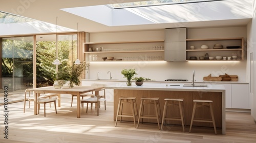 Bright open-concept minimalist kitchen AI generated illustration © Olive Studio