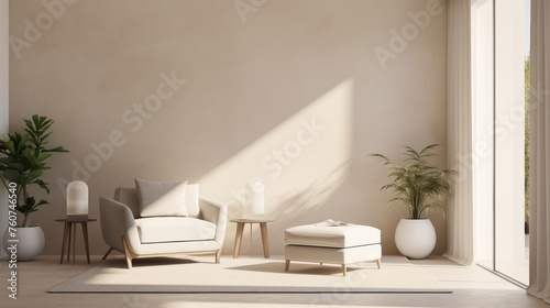 Elegant minimalist room decoration mockup with neutral shades AI generated illustration