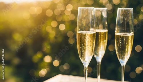 champagne for festive cheers with gold sparkling bokeh background bottle of sparkling wine in front of tender bright black view horizontal background for celebrations and invitation cards space