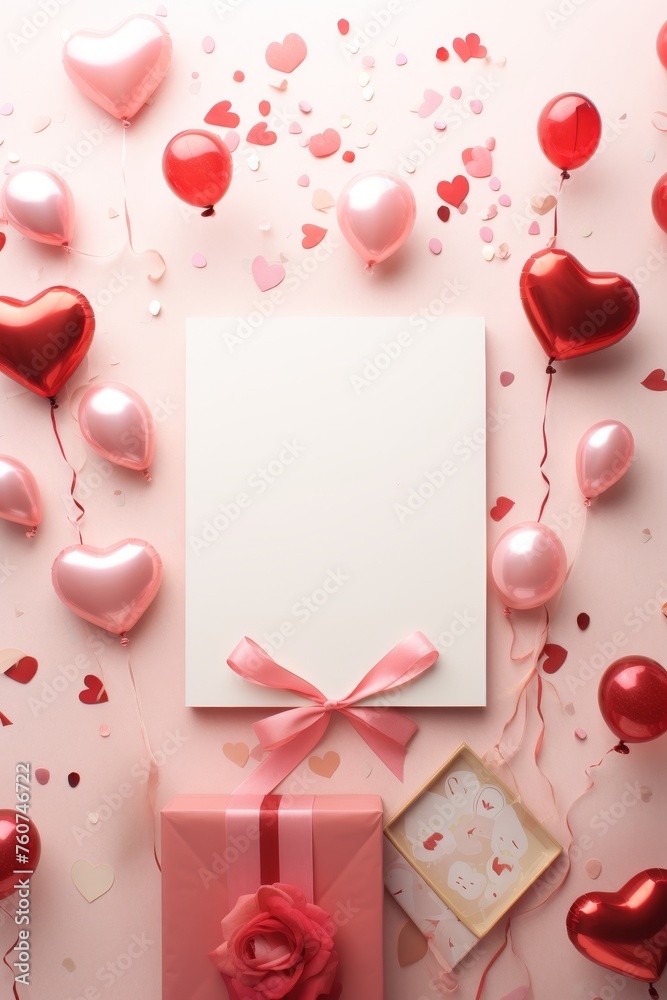 Flat lay of minimalist Valentines Day-themed scrapbook materials  AI generated illustration
