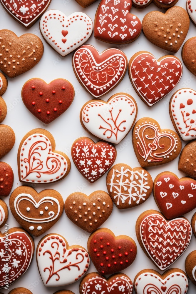 Heart-shaped cookies arranged in a flat lay pattern AI generated illustration Heart-shaped cookies arranged in a flat lay pattern AI generated illustration