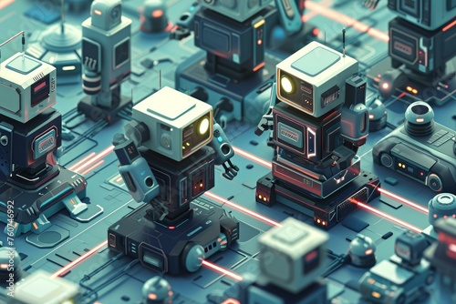 Technological Ai robot isometric data. Center digital. Generate Ai