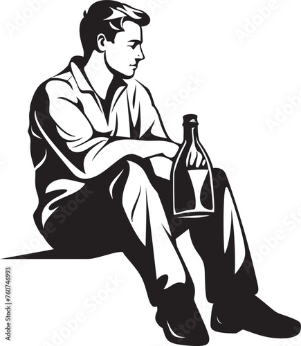 Sipping Solace Symbolic Alcohol Logo Rumination in Rum Vector Logo Representation