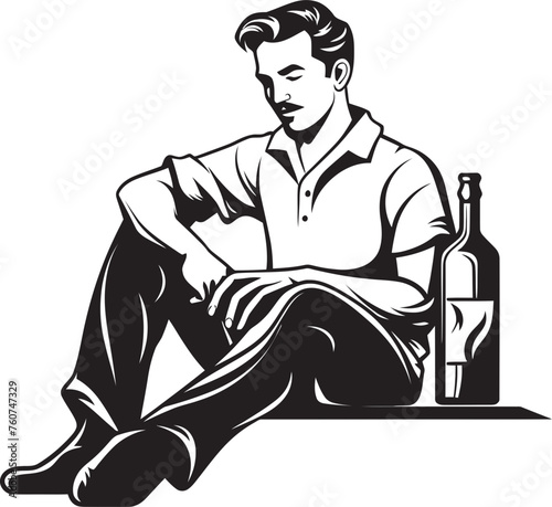 Drunken Musings Emblematic Man and Bottle Icon Whiskey Wisdom Vector Logo Design Inspiration