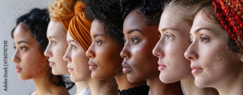 Side view headshot of a multiethnic diverse group of women. Equality and diversity concepts