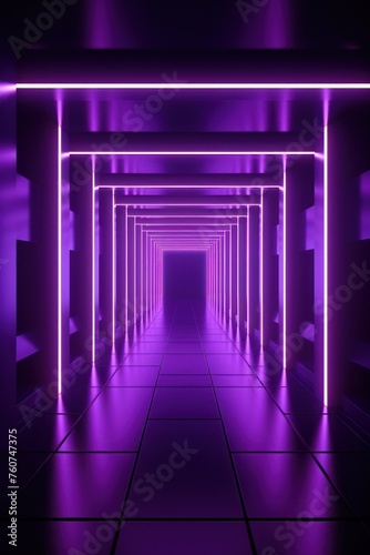 Purple neon tunnel entrance path design seamless tunnel lighting neon linear strip background