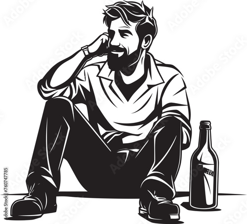 Ale Ambition Iconic Sitting Man with Bottle Bacchus Blessing Vector Logo Representation