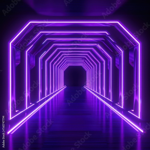 Purple neon tunnel entrance path design seamless tunnel lighting neon linear strip background