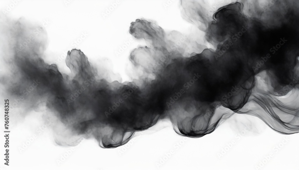 black smoke isolated on white background abstract design with copy space design element smoke texture freeze motion dark powder smooth